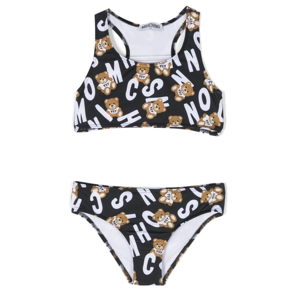Moschino Kids Black and White Bear Print Bikini